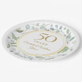 Golden 50 Wedding Jubiläum Laurel Greenery Pappteller (Schrägansicht)