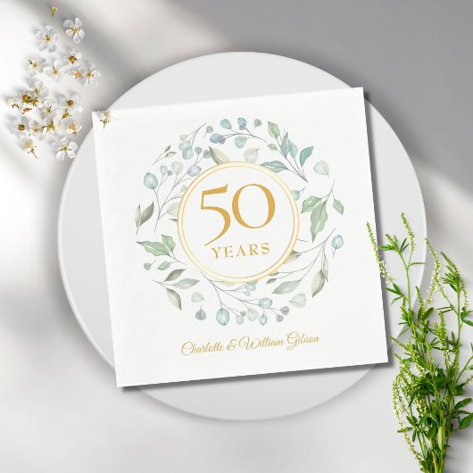 Golden 50 Wedding Jubiläum Laurel Greenery Serviette