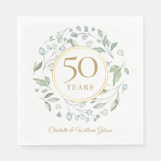 Golden 50 Wedding Jubiläum Laurel Greenery Serviette (Vorderseite)