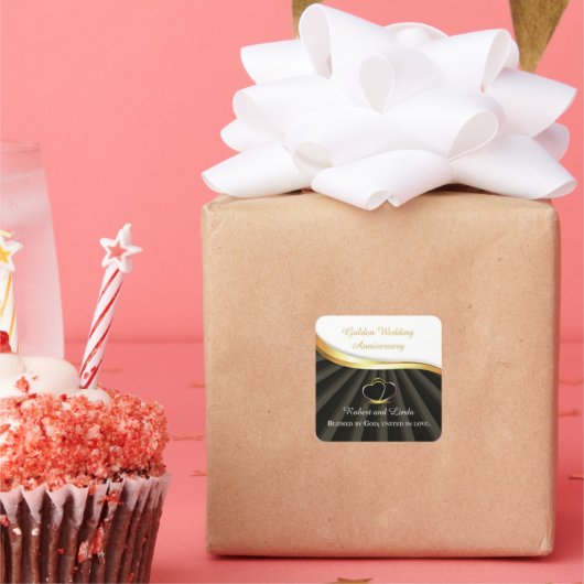 Golden 50. Wedding Religious Jubiläum Quadratischer Aufkleber (Party)