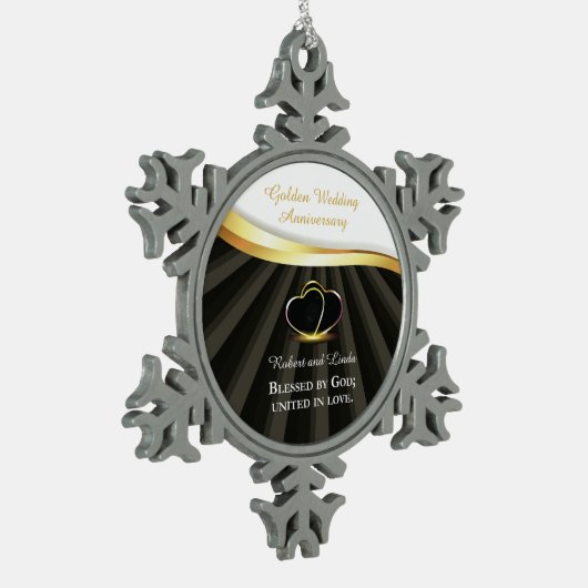Golden 50. Wedding Religious Jubiläum Schneeflocken Zinn-Ornament (Links)