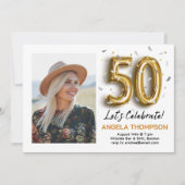 Golden 50 Years Birthday Photo Invitation Einladung (Vorderseite)
