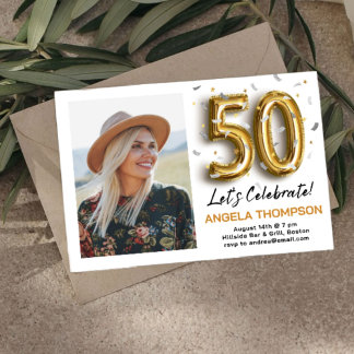 Golden 50 Years Birthday Photo Invitation Einladung