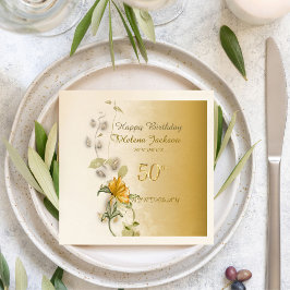 Golden 50th birthday paper napkins serviette