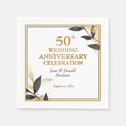 Golden 50th Wedding Anniversary Black and Gold Serviette (Vorderseite)