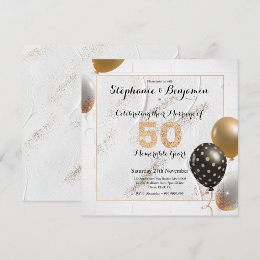 Golden 50th Wedding Anniversary Glitzer Elegant Einladung (Vorne/Hinten)