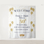 Golden 50th Wedding Anniversary Party Banner Wandteppich (Vorderseite)