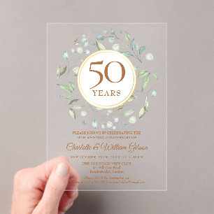 Golden 50th Wedding Jubiläum Laurel Greenery Acryleinladungen