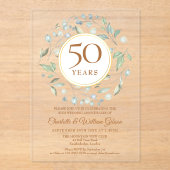 Golden 50th Wedding Jubiläum Laurel Greenery Acryleinladungen (Vorderseite)
