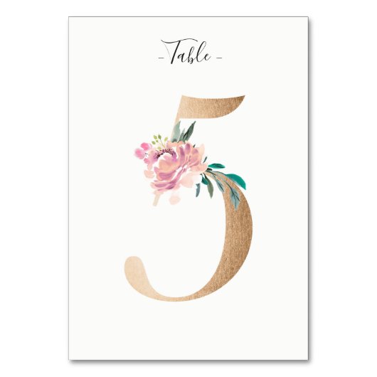 Golden 5 Floral Tischnummer Card (Vorderseite)