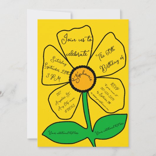 Golden 60. Geburtstag Gold Doodle Blume Einladung (Vorderseite)