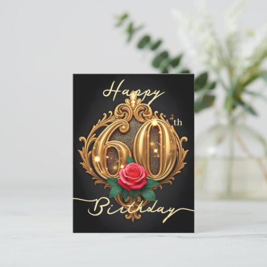 Golden 60. Geburtstag Rose Elegance Postkarte (Stehend Vorderseite)