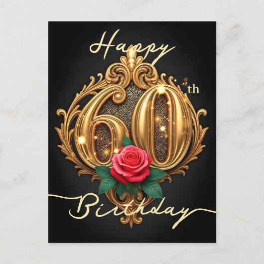 Golden 60. Geburtstag Rose Elegance Postkarte (Vorderseite)