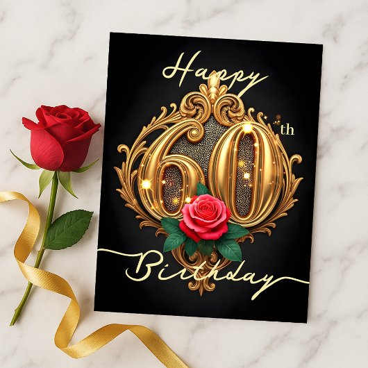 Golden 60. Geburtstag Rose Elegance Postkarte