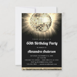 Golden 60. Geburtstagsparty 70's Disco Ball Einladung