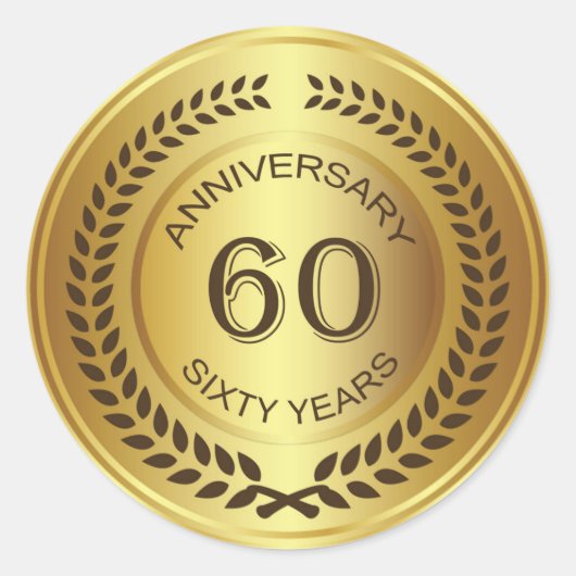 Golden 60. Jubiläum mit Lorbeerkranz-Aufkleber Runder Aufkleber (Vorderseite)