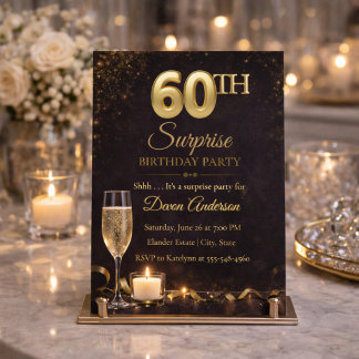 Golden 60 Surprise Birthday Invitation Einladung