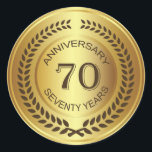 Golden 70. Jubiläum mit Lorbeerkranz-Aufkleber Runder Aufkleber<br><div class="desc">Retro Golden Effect 70. (Hochzeit oder Firma) Jubiläum mit Lorbeer-Kronenaufkleber</div>