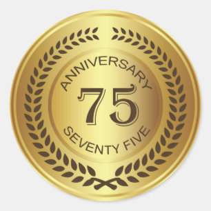 Golden 75. Jubiläum mit Lorbeerkranz-Aufkleber Runder Aufkleber