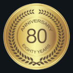 Golden 80. Jubiläum mit Lorbeerkranz-Aufkleber Runder Aufkleber<br><div class="desc">Retro goldener Effekt 80. (Hochzeit oder Firma) Jubiläum mit Lorbeerheftsticker</div>