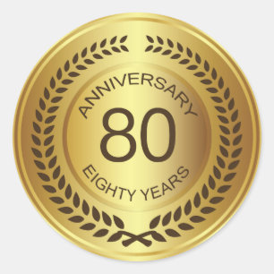 Golden 80. Jubiläum mit Lorbeerkranz-Aufkleber Runder Aufkleber