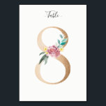 Golden 8 Floral Tischnummer Card<br><div class="desc">Goldene Zahl mit weicher pastellfarbener Tischnummer. Personalisieren Sie Stil,  Größe und Farbe des Schriftartes.</div>