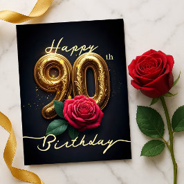 Golden 90. Geburtstag Elegante Rose Postkarte