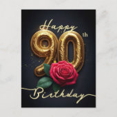 Golden 90. Geburtstag Elegante Rose Postkarte (Vorderseite)