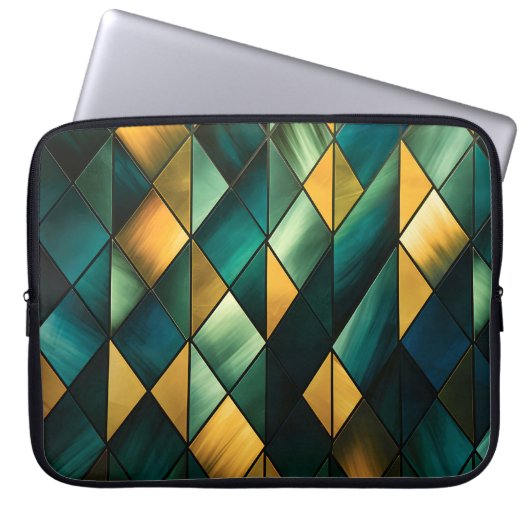 Golden Abstrakt Green Geometric Laptopschutzhülle (Vorderseite)