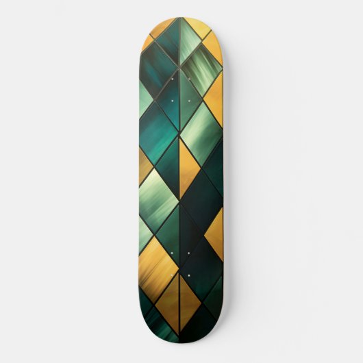Golden Abstrakt Green Geometric Skateboard (Vorderseite)