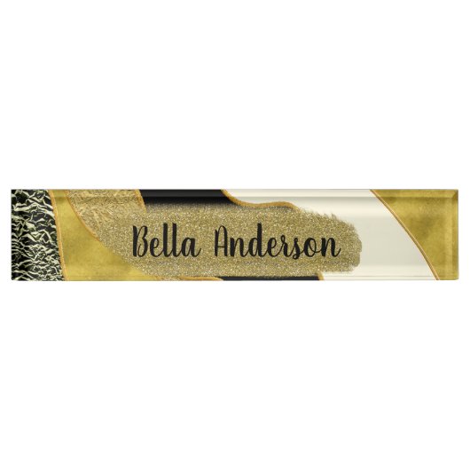 Golden Abstrakt Wave Modernes Gold Glam Trendy Namensplakette (Vorderseite)