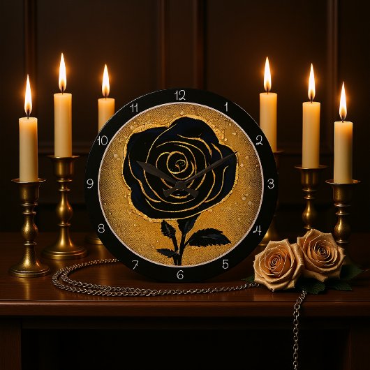 Golden Accent Black Rose  Große Wanduhr