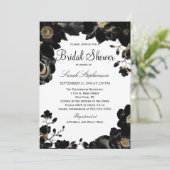 Golden Accented Black Floral Brautparty lädt ein Einladung (Stehend Vorderseite)