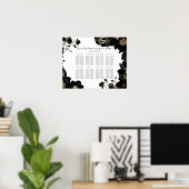 Golden Accented Black Floral Seating Chart Poster (Heimbüro)