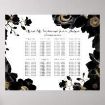 Golden Accented Black Floral Seating Chart