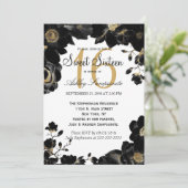 Golden Accented Black Floral Sweet 16 Einladungen (Stehend Vorderseite)