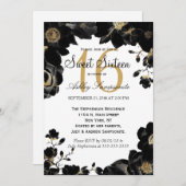 Golden Accented Black Floral Sweet 16 Einladungen (Vorne/Hinten)