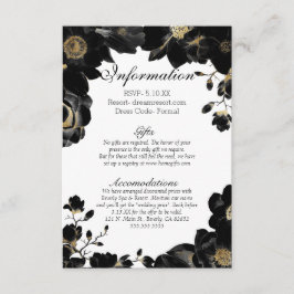 Golden Accented Black Floral Wedding Information Begleitkarte