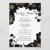 Golden Accented Black Floral Wedding Menu Menükarte (Vorderseite)