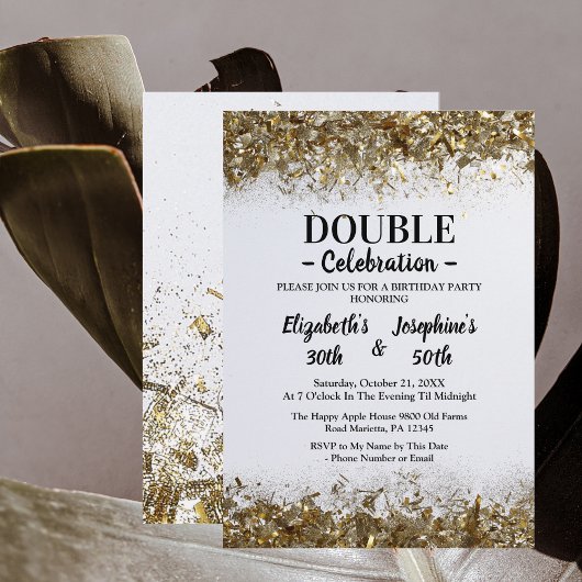 Golden Adult Joint Double Birthday Celebration Einladung