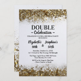 Golden Adult Joint Double Birthday Celebration Einladung