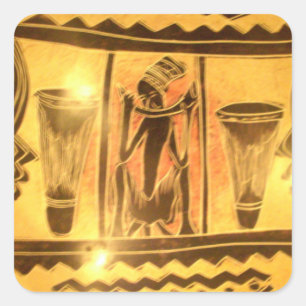 Golden African Ethnic Art Print Design Quadratischer Aufkleber