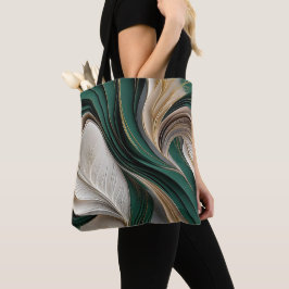Golden Air – Emerald & Gold Fließendes Abstract Tasche
