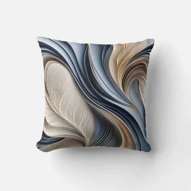 Golden Air - Soft Blue and Gold Flowing Abstract Kissen (Vorderseite)