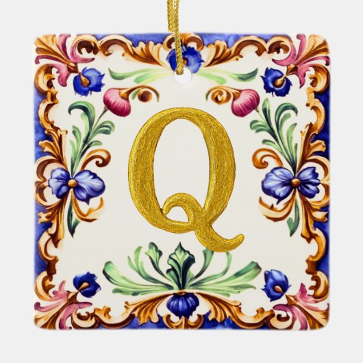 Golden Alphabet – Letter Q Keramikornament (Vorderseite)