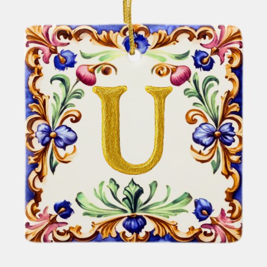 Golden Alphabet – Letter U Keramikornament (Vorderseite)