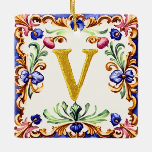 Golden Alphabet – Letter V Keramikornament (Vorderseite)