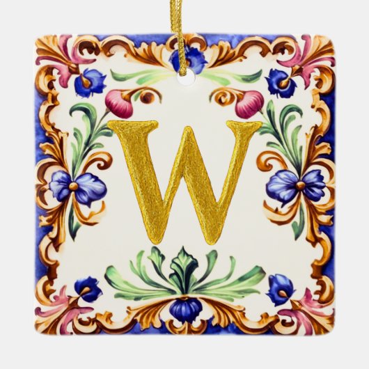 Golden Alphabet – Letter W Keramikornament (Vorderseite)