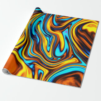 Golden Amber and Blue Abstrakt Lava Flow Geschenkpapier