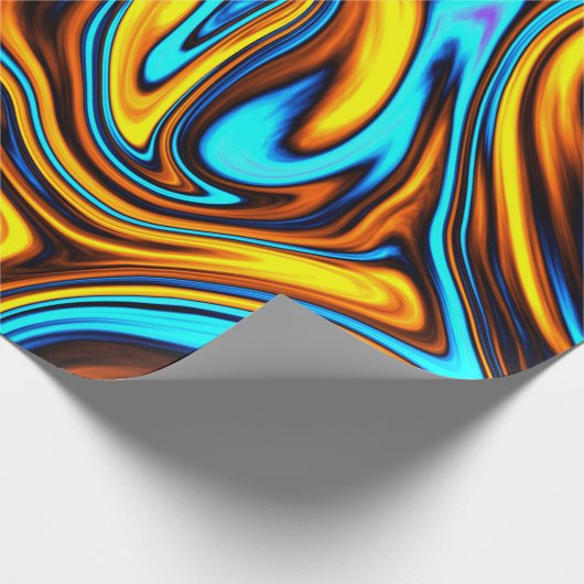 Golden Amber and Blue Abstrakt Lava Flow Geschenkpapier (Ecke)